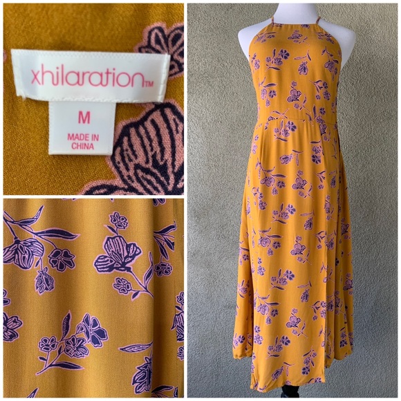 Xhilaration Mustard Yellow Floral Dress - Picture 1 of 9